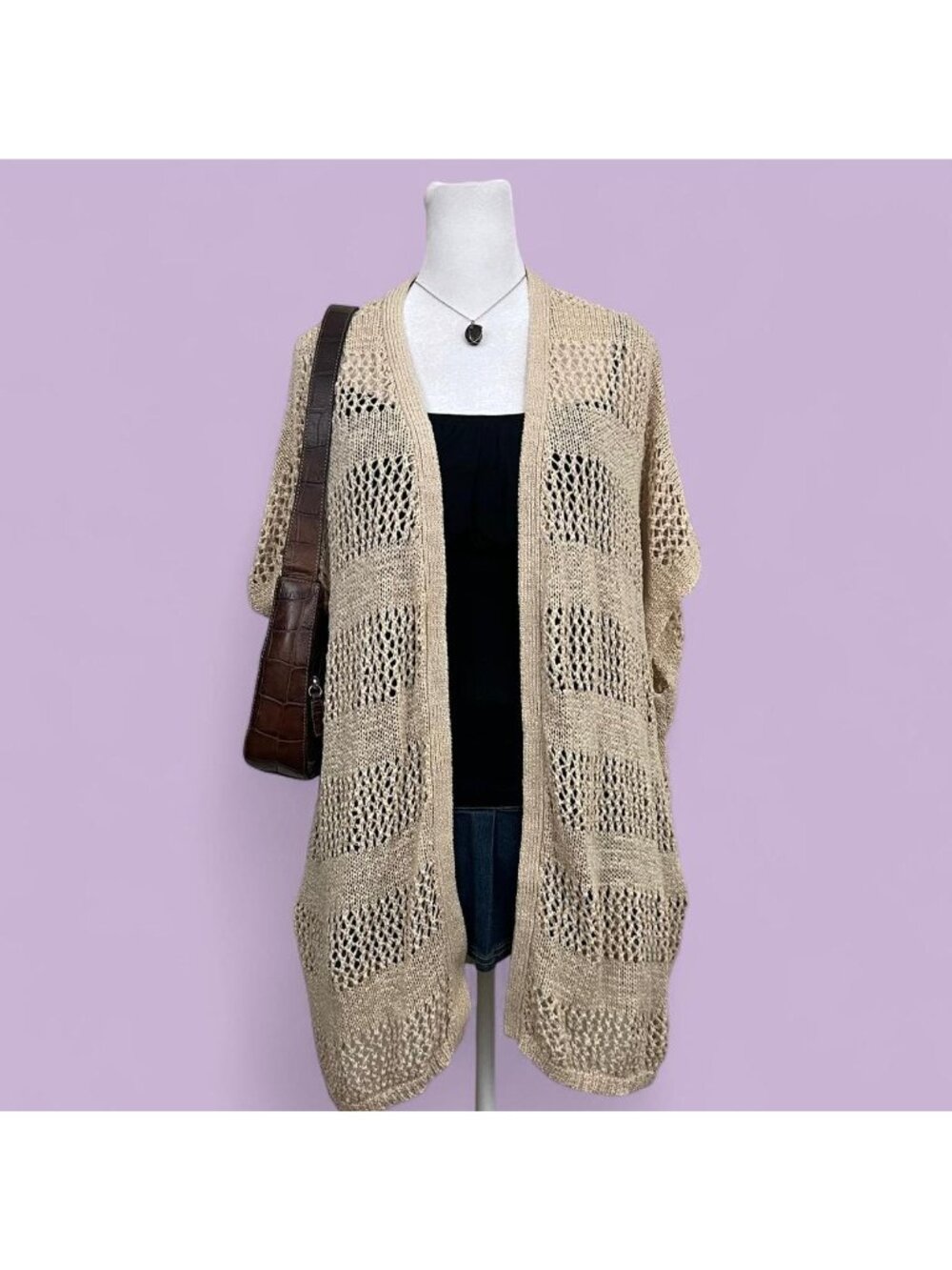 guess cream crochet netted boho beachy mermaids open front cardigan